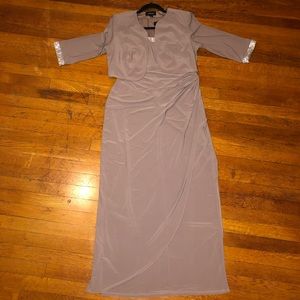 R&M Richards Taupe Sequined Maxi Dress